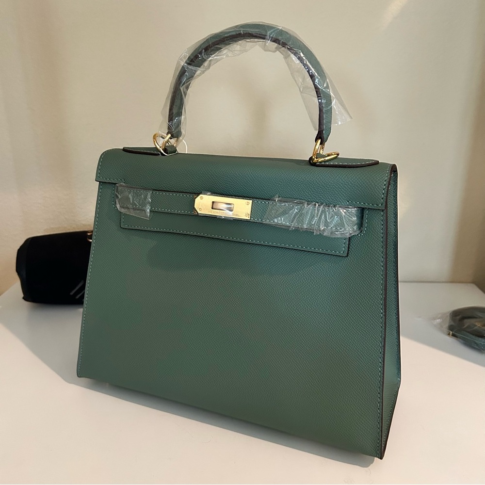 28cm Epsom Top Handle Leather Satchel Forest Green
